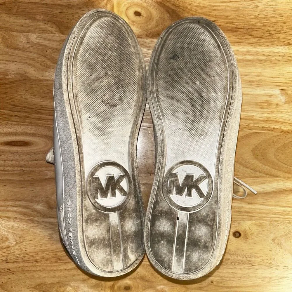 Michael Kors Womens White Leather Gold Accent Sneakers Shoes Size 7M FT24K